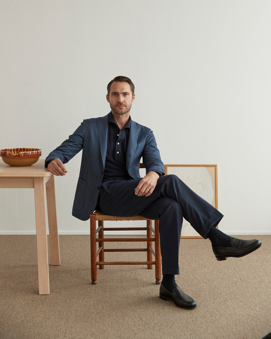 Herr | Kavajer | Boglioli | Wool/Silk Herringbone Blazer Dark Blue