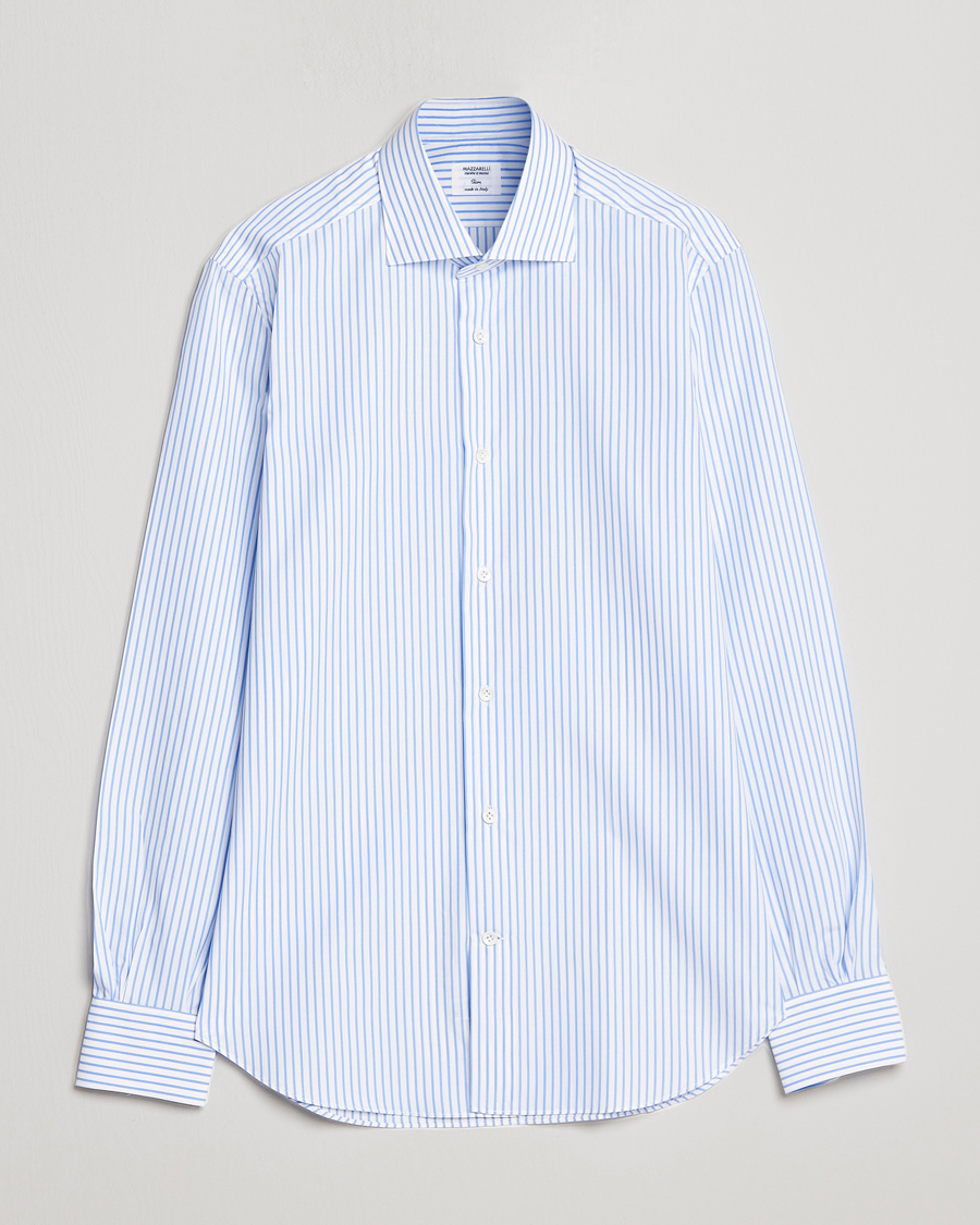 Herr | Skjortor | Mazzarelli | Soft Cotton Cut Away Shirt Light Blue Stripe