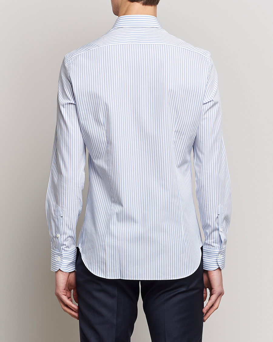 Herr | Skjortor | Mazzarelli | Soft Cotton Cut Away Shirt Light Blue Stripe
