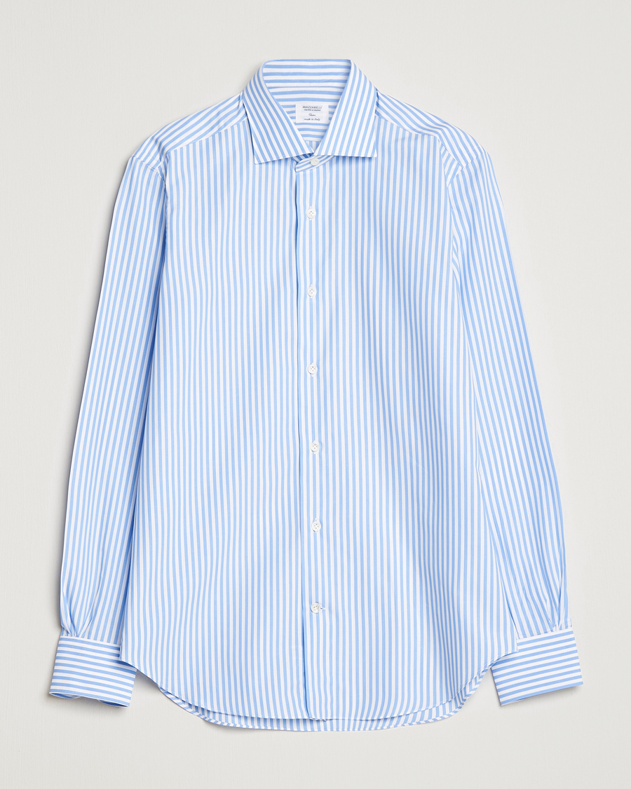 Herr | Skjortor | Mazzarelli | Soft Cotton Cut Away Shirt Blue Stripe