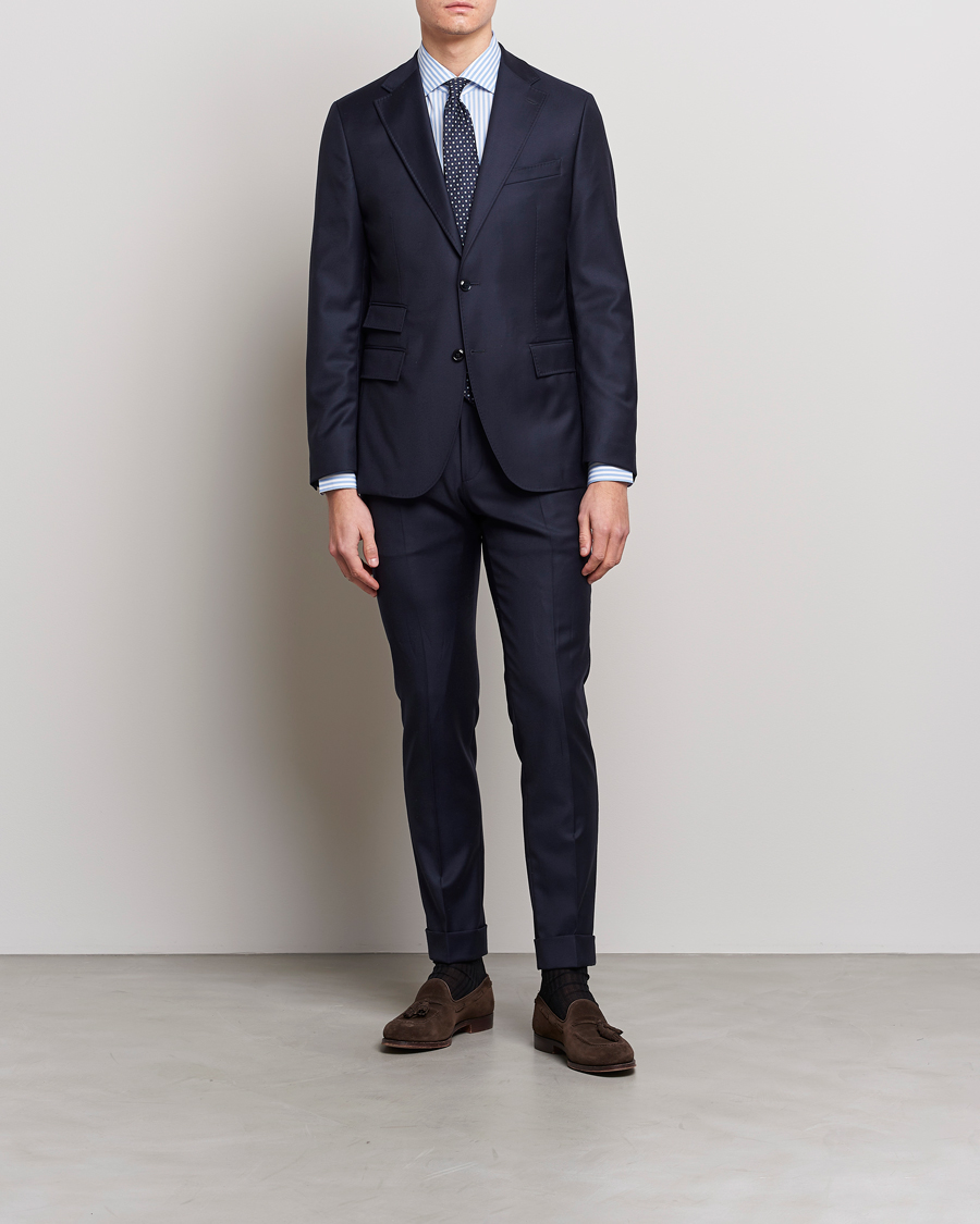 Herr | Skjortor | Mazzarelli | Soft Cotton Cut Away Shirt Blue Stripe