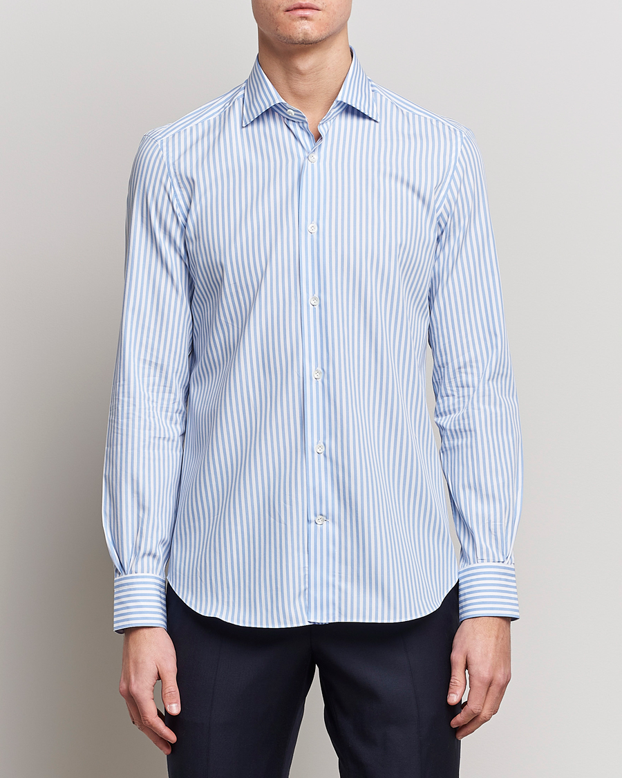 Herr | Casualskjortor | Mazzarelli | Soft Cotton Cut Away Shirt Blue Stripe