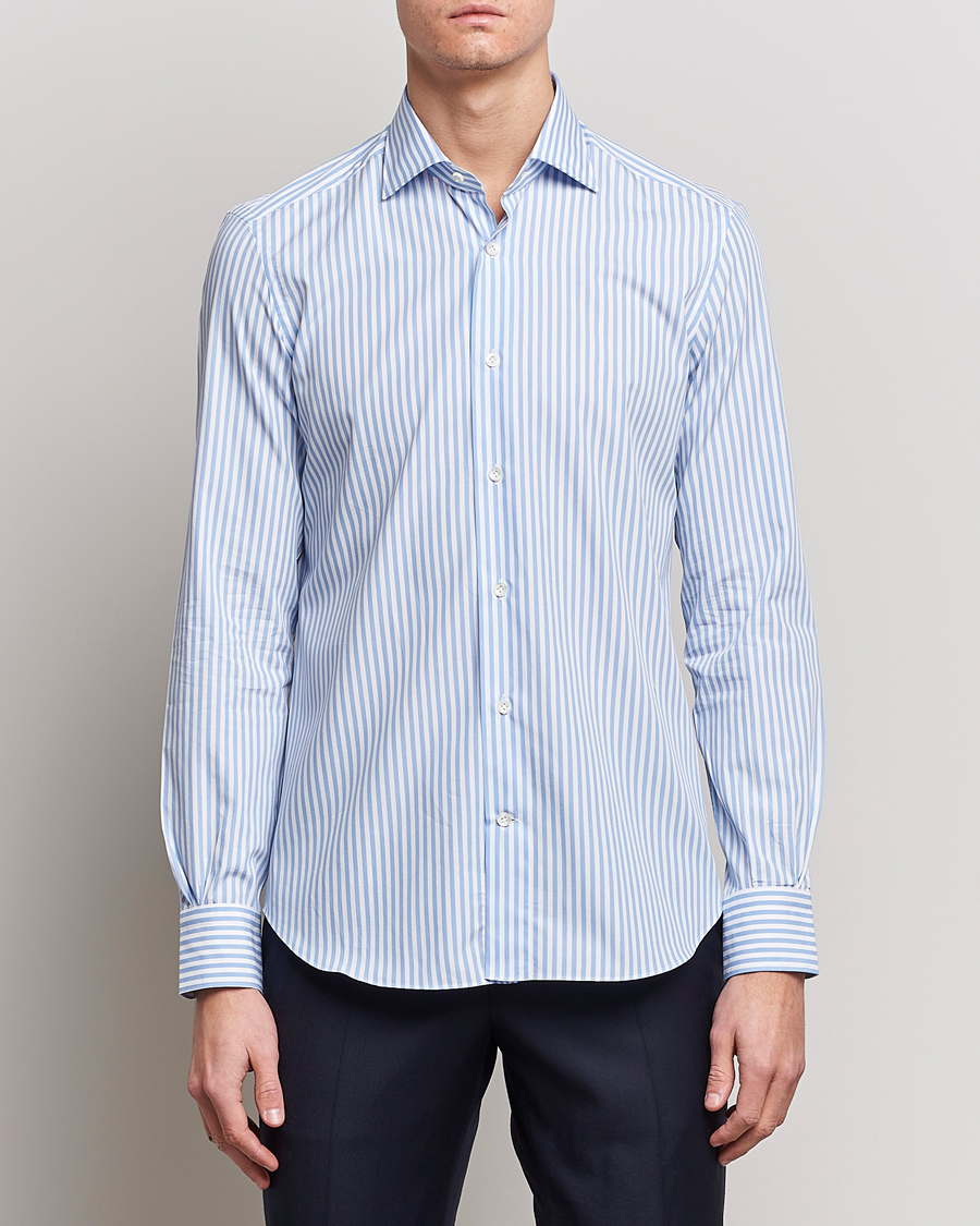 Herr | Italian Department | Mazzarelli | Soft Cotton Cut Away Shirt Blue Stripe