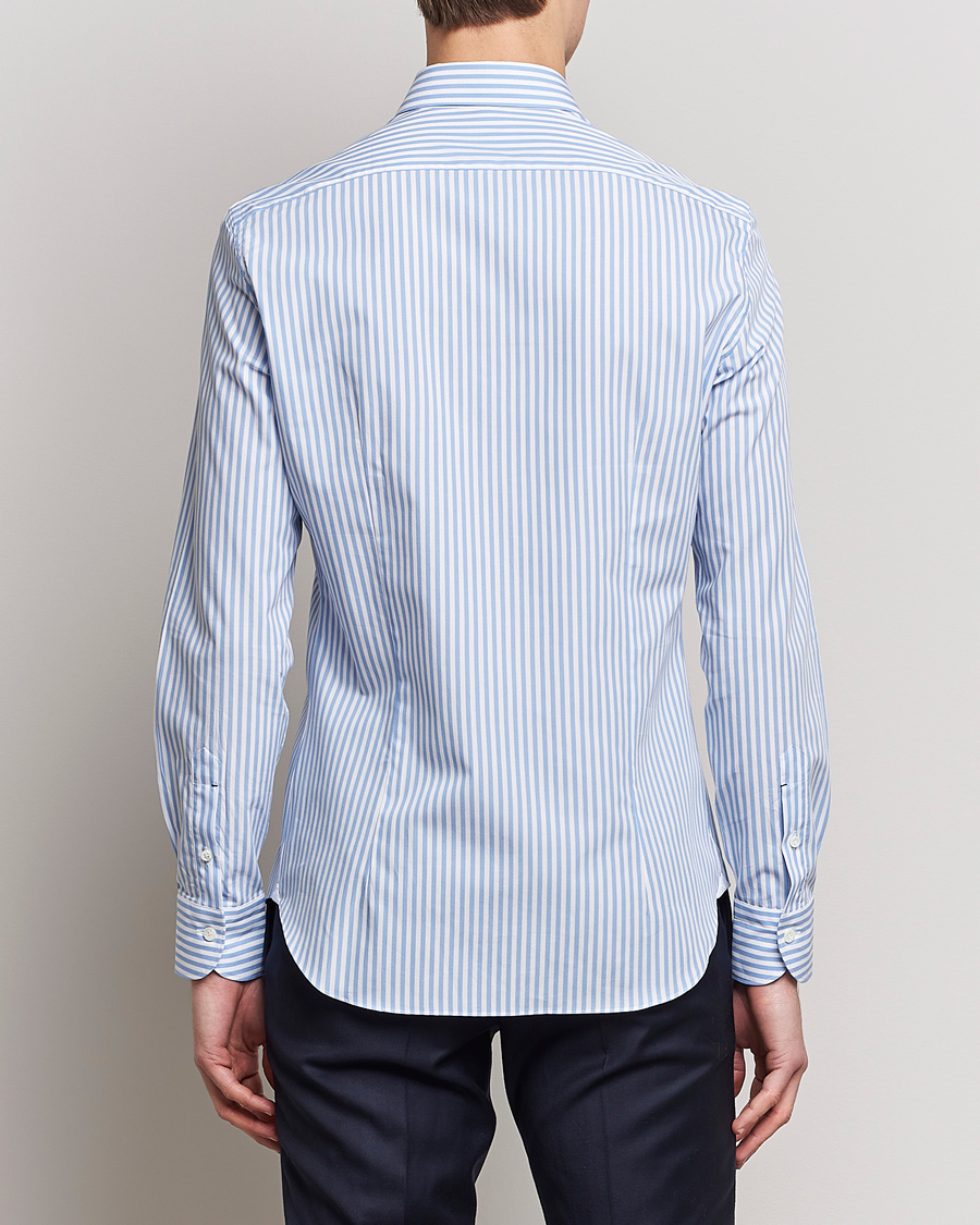 Herr | Skjortor | Mazzarelli | Soft Cotton Cut Away Shirt Blue Stripe