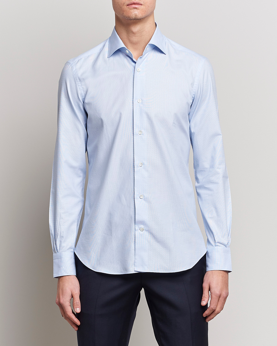 Herr | Casualskjortor | Mazzarelli | Soft Cotton Microweave Shirt Light Blue