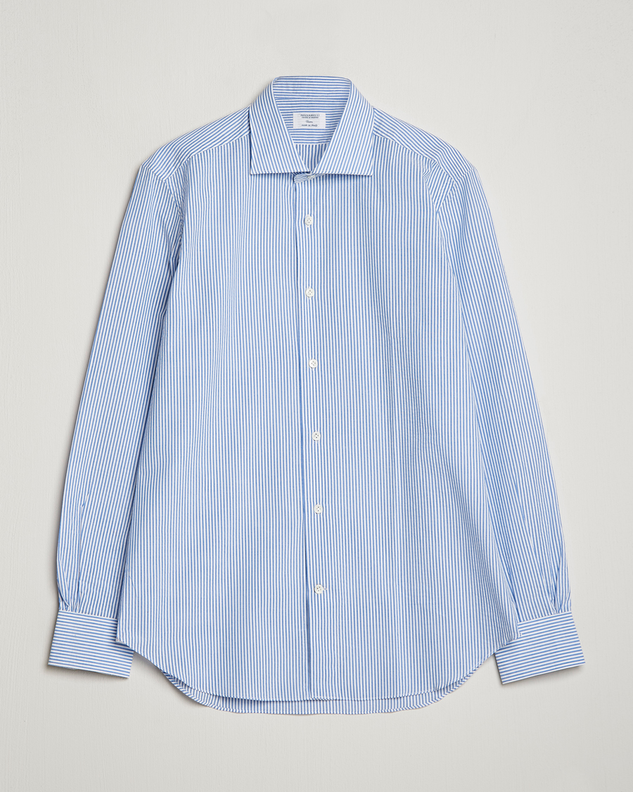 Herr | Skjortor | Mazzarelli | Soft Seersucker Shirt Light Blue Stripe