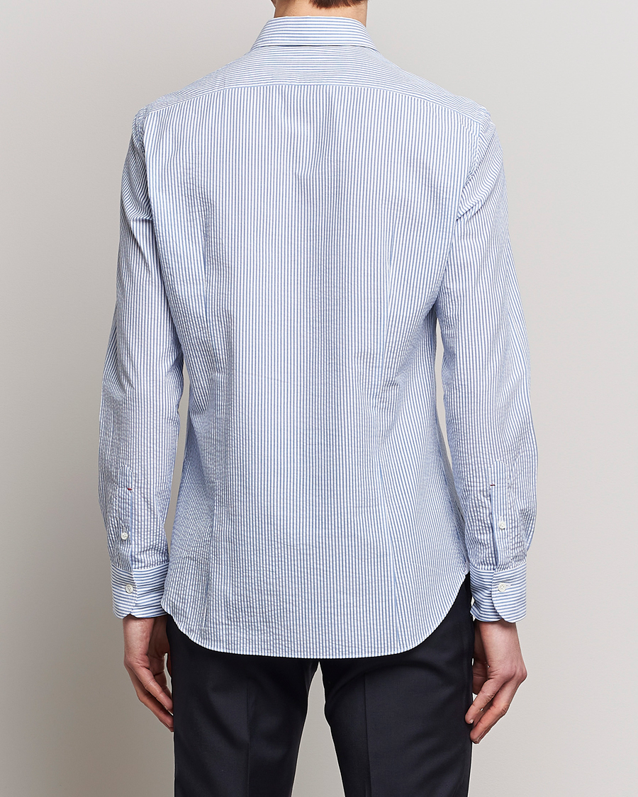 Herr | Skjortor | Mazzarelli | Soft Seersucker Shirt Light Blue Stripe