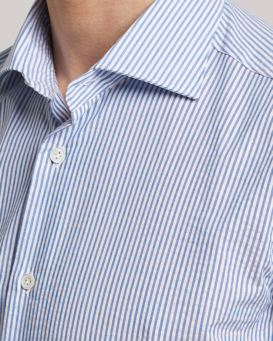 Herr | Skjortor | Mazzarelli | Soft Seersucker Shirt Light Blue Stripe