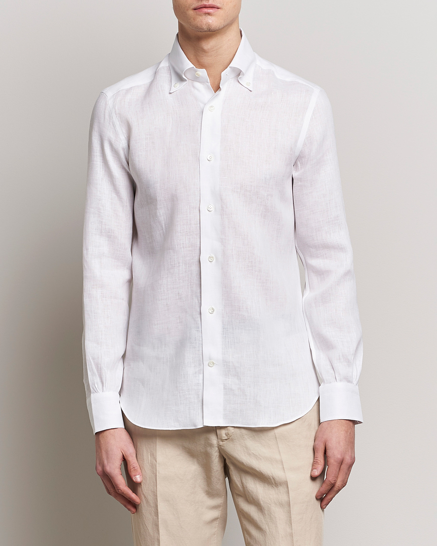 Herr | Linneskjortor | Mazzarelli | Soft Linen Button Down Shirt White