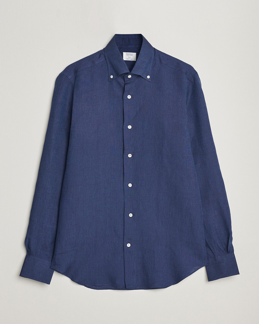 Herr | Skjortor | Mazzarelli | Soft Linen Button Down Shirt Navy