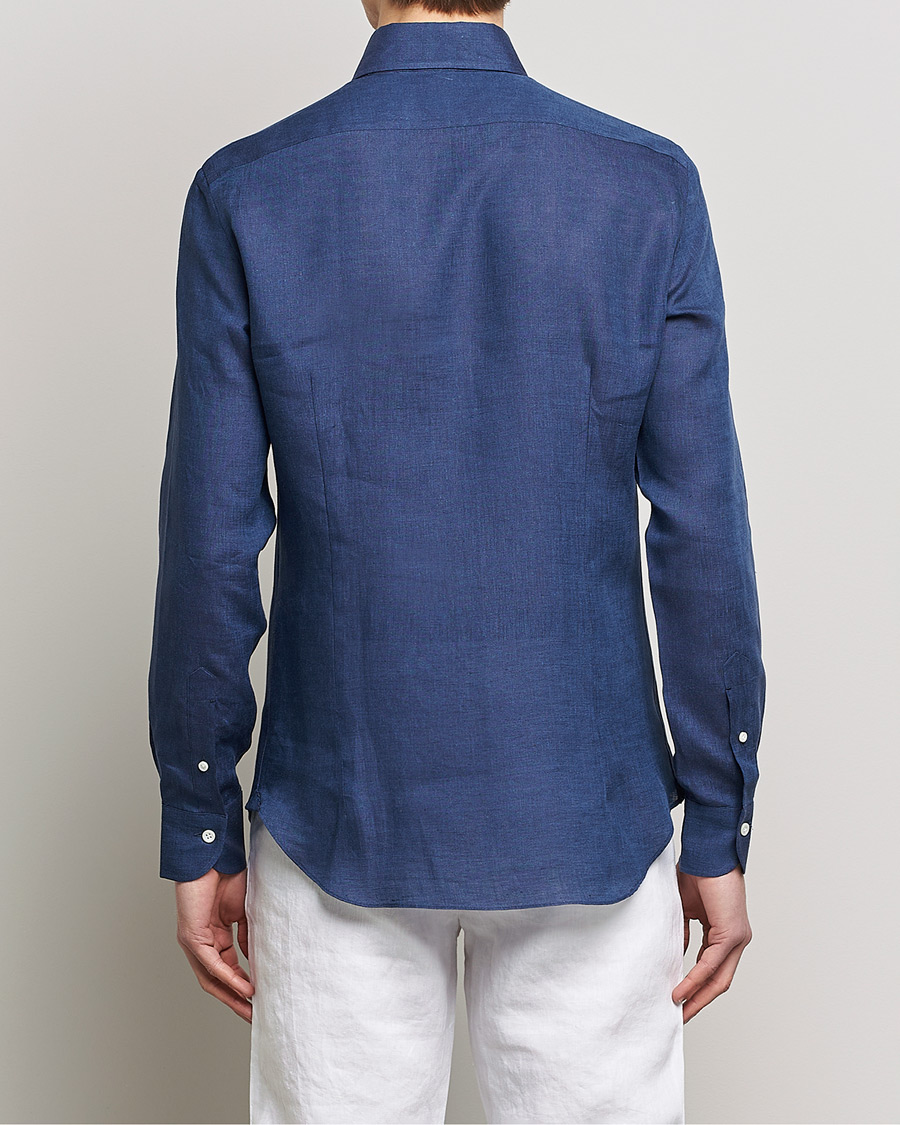 Herr | Skjortor | Mazzarelli | Soft Linen Button Down Shirt Navy