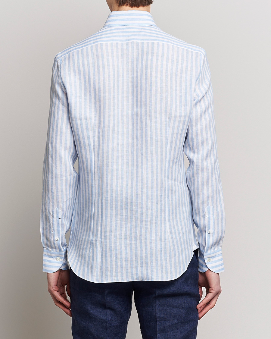 Herr | Skjortor | Mazzarelli | Soft Linen Button Down Shirt Light Blue Stripe