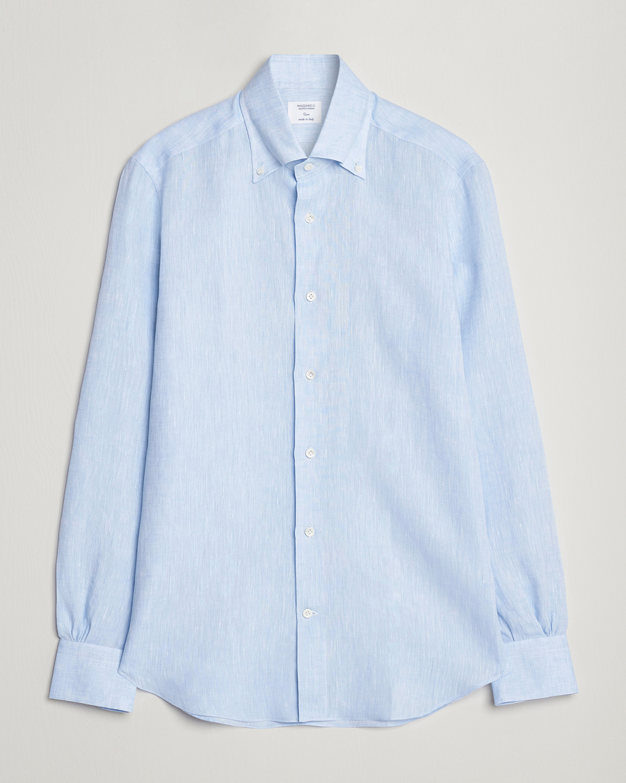Herr | Skjortor | Mazzarelli | Soft Linen Button Down Shirt Light Blue