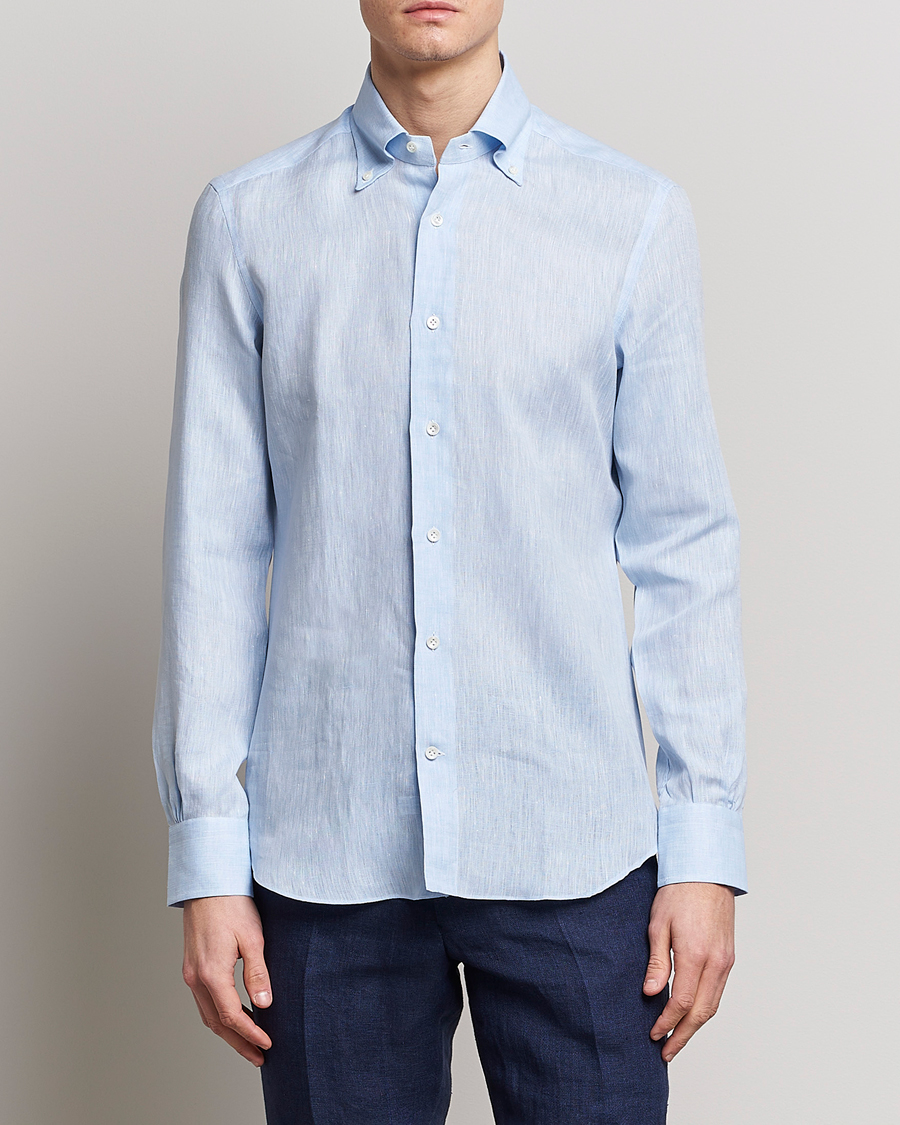 Herr | Mazzarelli | Mazzarelli | Soft Linen Button Down Shirt Light Blue