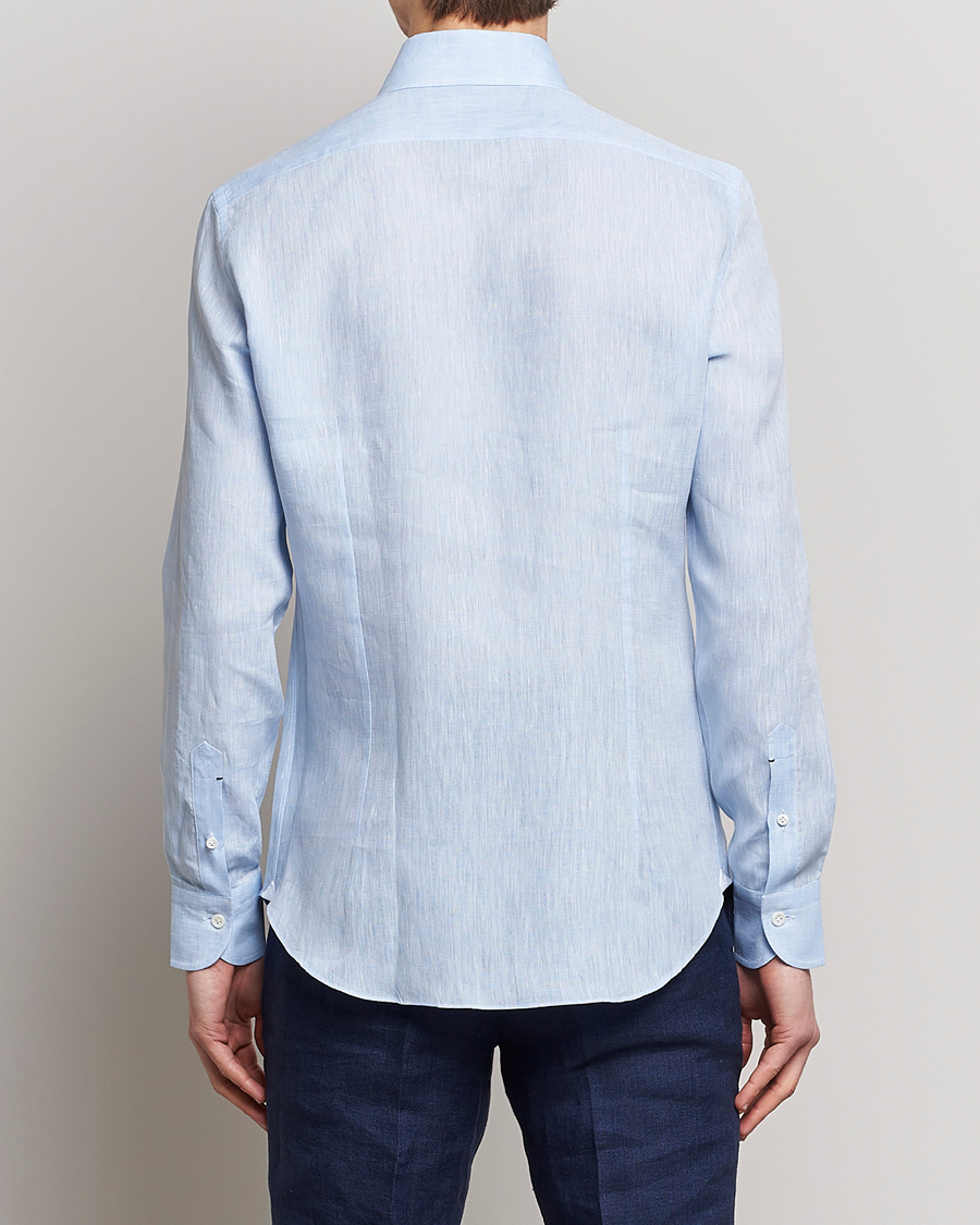 Herr | Skjortor | Mazzarelli | Soft Linen Button Down Shirt Light Blue