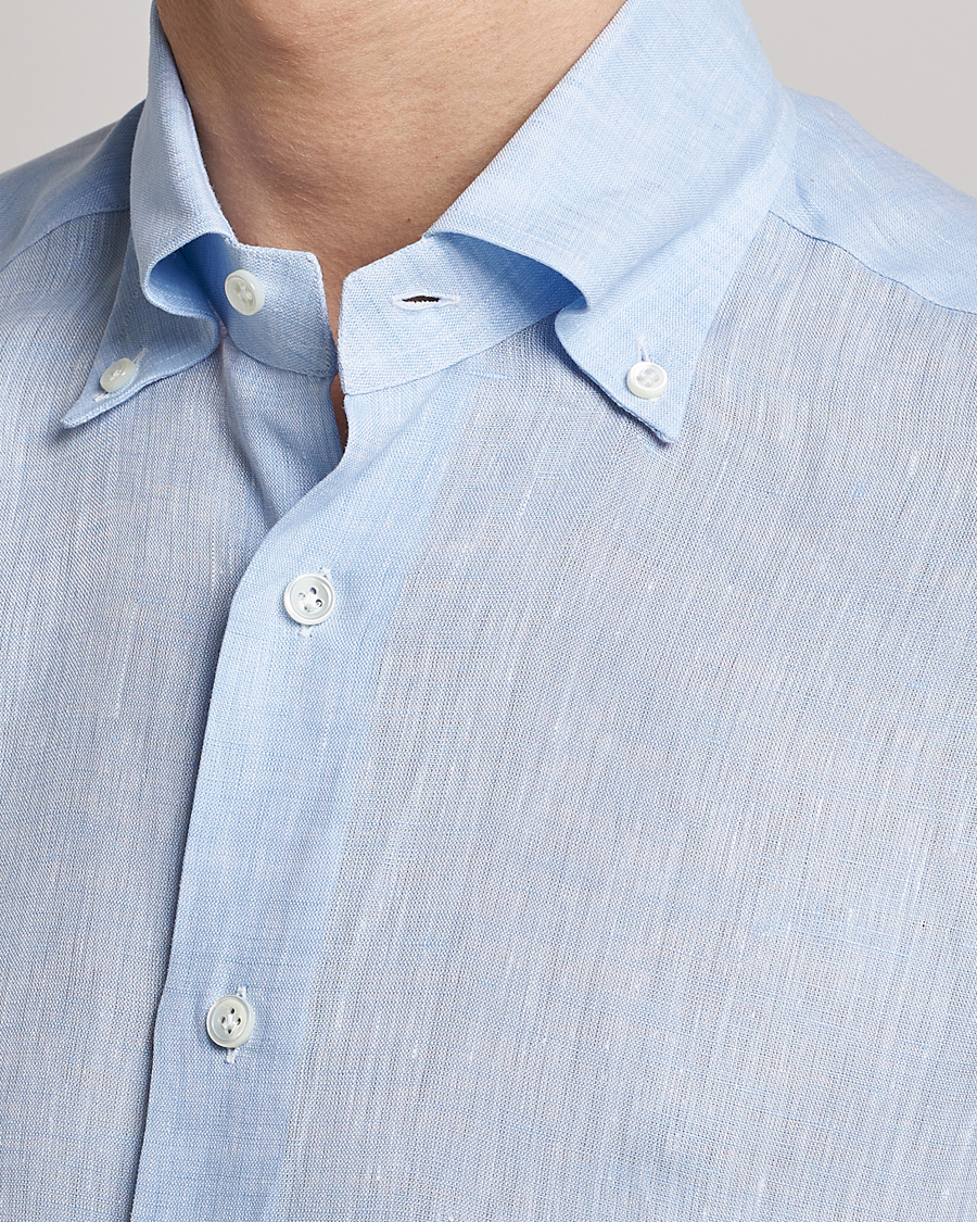 Herr | Skjortor | Mazzarelli | Soft Linen Button Down Shirt Light Blue