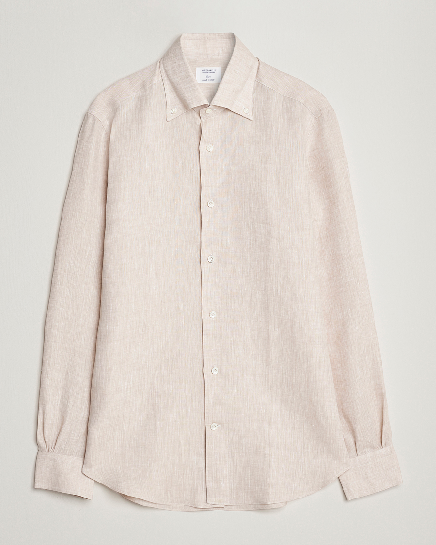 Herr | Skjortor | Mazzarelli | Soft Linen Button Down Shirt Beige