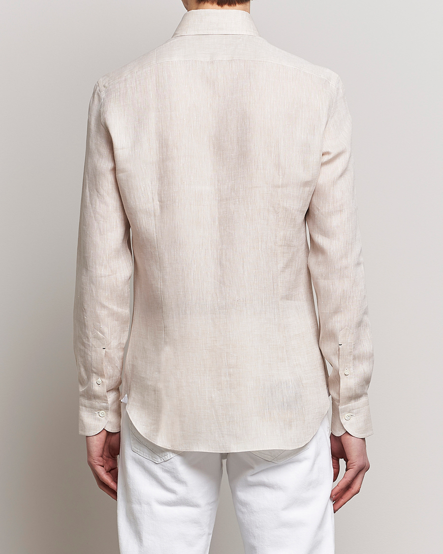 Herr | Skjortor | Mazzarelli | Soft Linen Button Down Shirt Beige