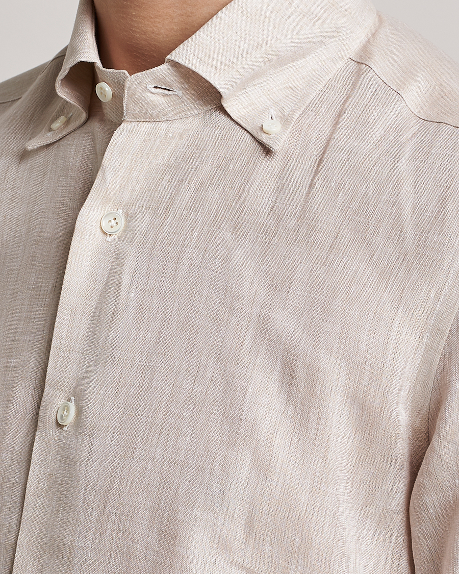 Herr | Skjortor | Mazzarelli | Soft Linen Button Down Shirt Beige