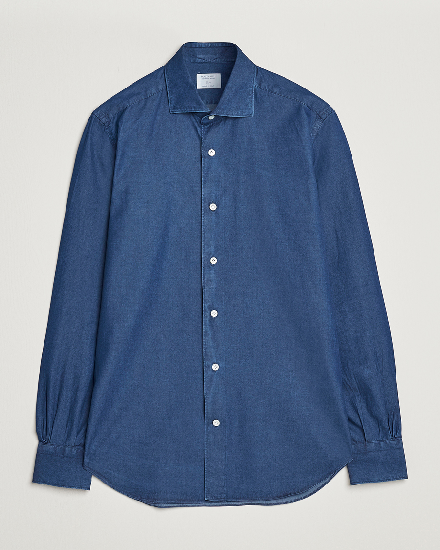 Herr | Skjortor | Mazzarelli | Soft Denim Cut Away Shirt Dark Indigo