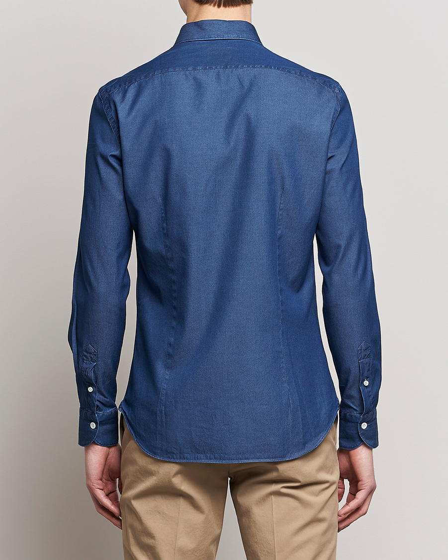 Herr | Skjortor | Mazzarelli | Soft Denim Cut Away Shirt Dark Indigo