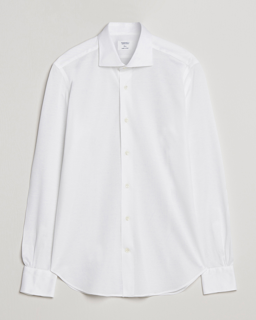 Herr | Skjortor | Mazzarelli | Soft Washed Piquet Shirt White