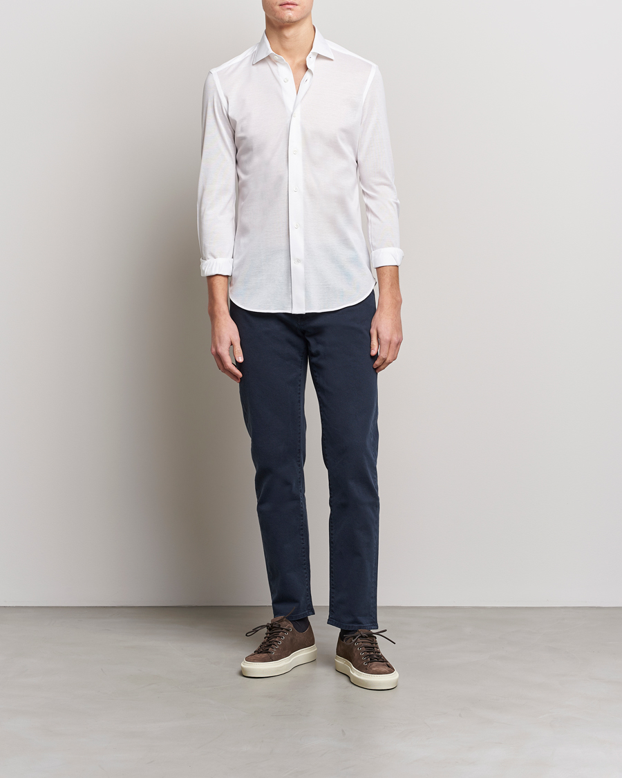 Herr | Skjortor | Mazzarelli | Soft Washed Piquet Shirt White