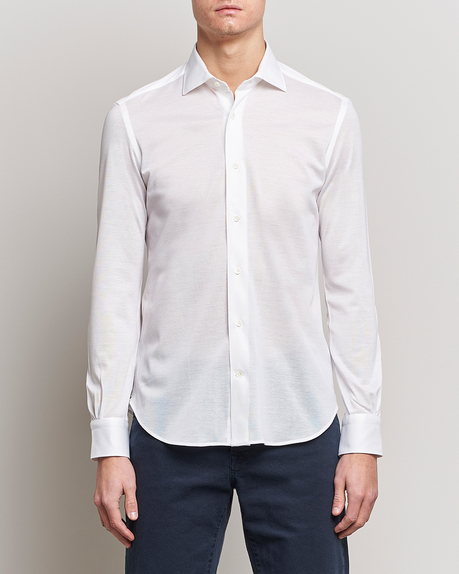 Herr | Skjortor | Mazzarelli | Soft Washed Piquet Shirt White
