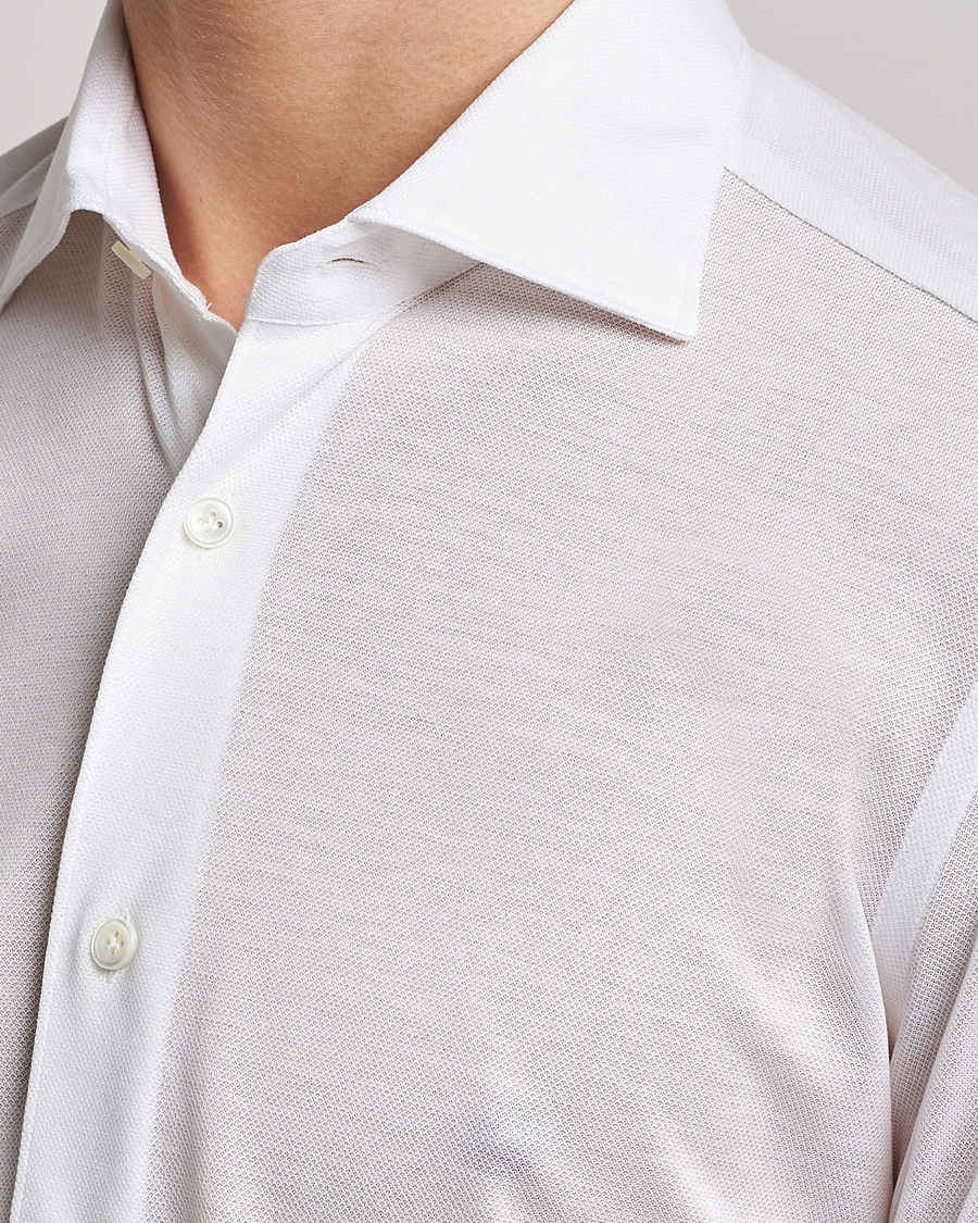 Herr | Skjortor | Mazzarelli | Soft Washed Piquet Shirt White