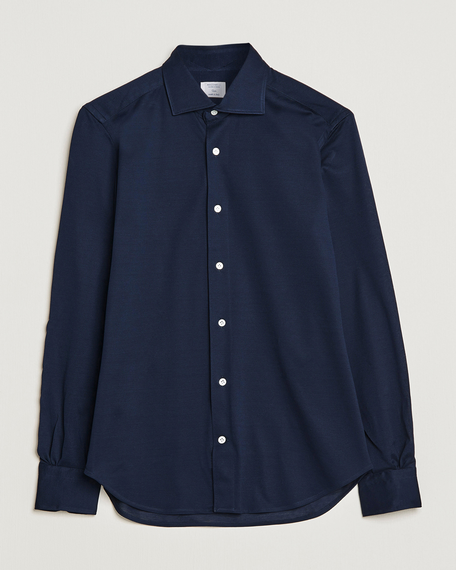 Herr | Skjortor | Mazzarelli | Soft Washed Piquet Shirt Navy
