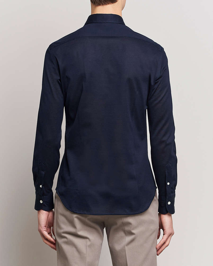 Herr | Skjortor | Mazzarelli | Soft Washed Piquet Shirt Navy