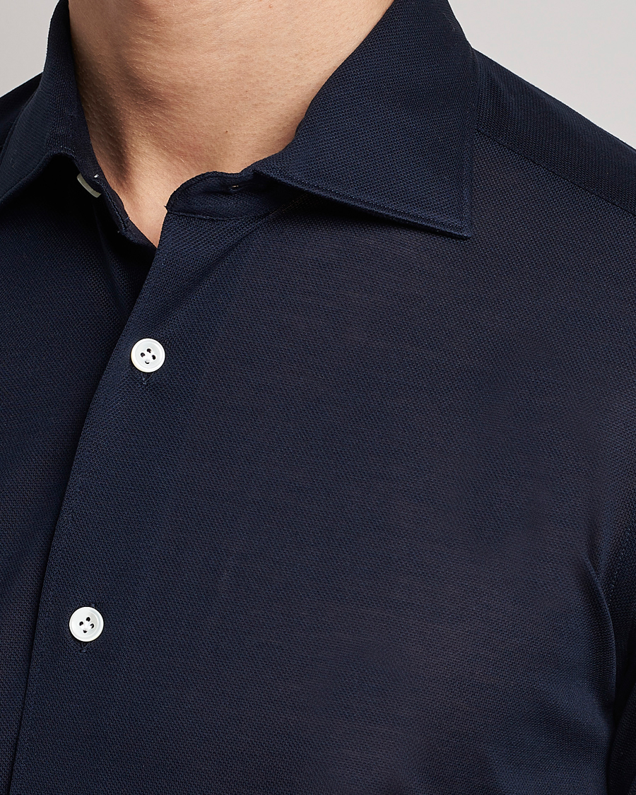 Herr | Skjortor | Mazzarelli | Soft Washed Piquet Shirt Navy