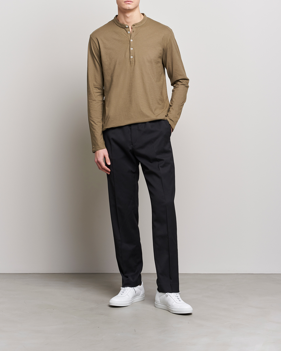 Herr | Tröjor | Massimo Alba | Hawai Watercolor Henley Green Desert