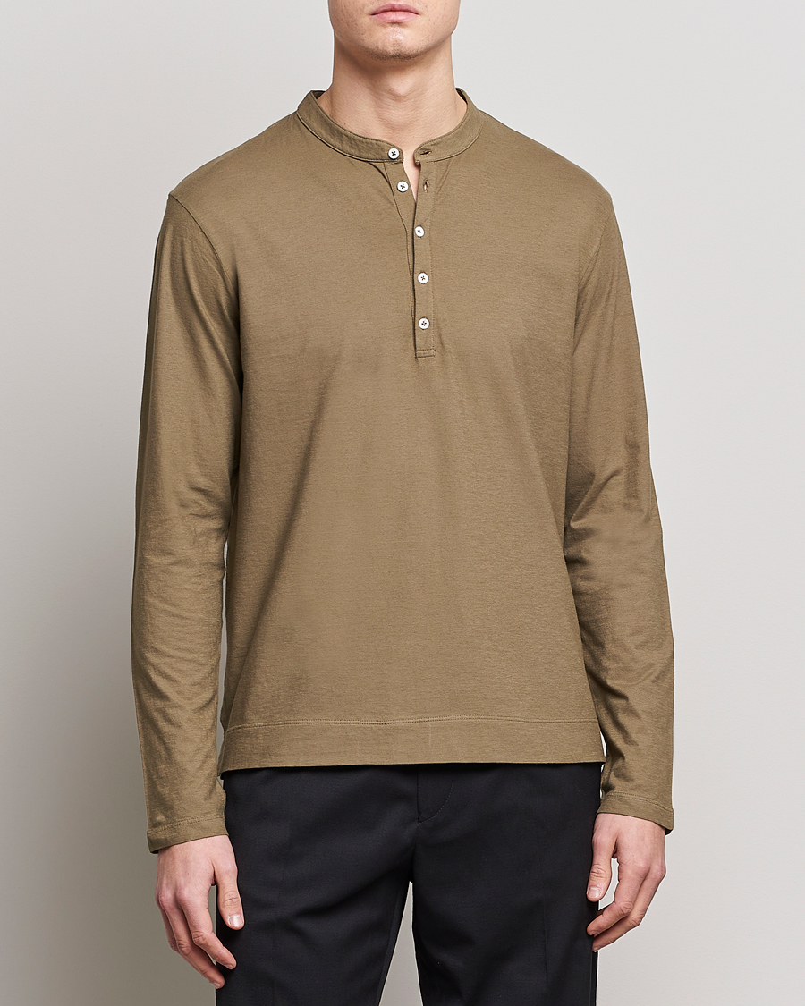 Herr | Tröjor | Massimo Alba | Hawai Watercolor Henley Green Desert