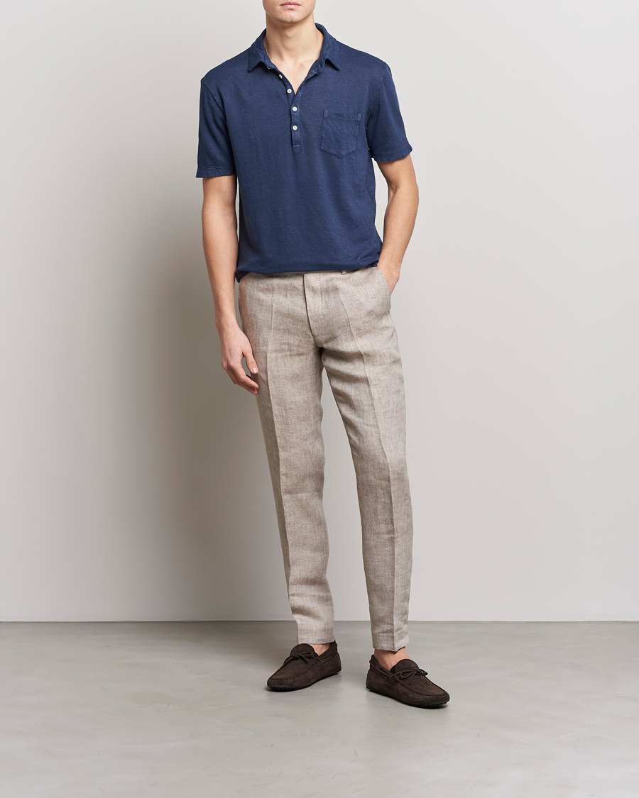 Herr | Pikéer | Massimo Alba | Wembley Linen Polo Navy