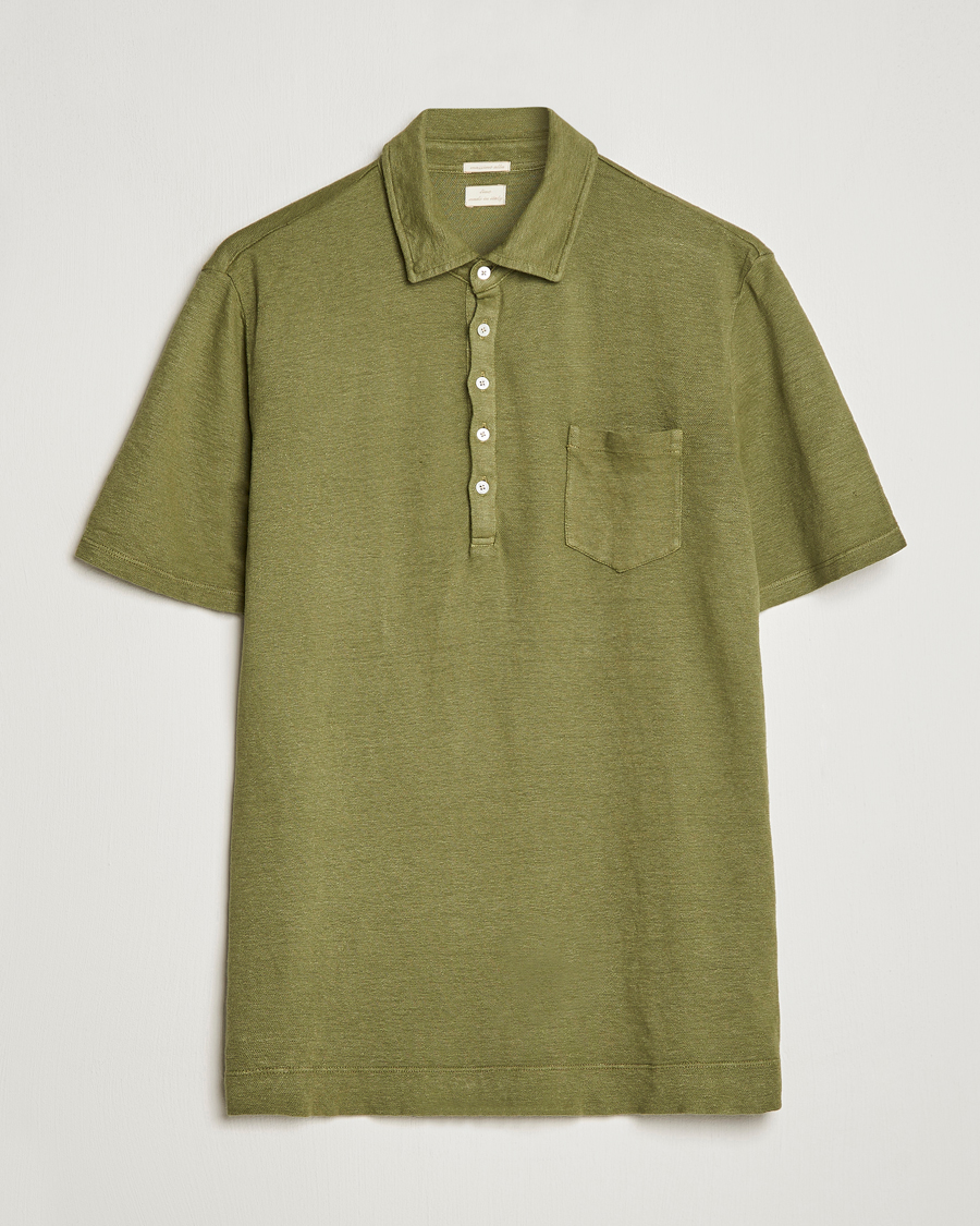 Herr | Pikéer | Massimo Alba | Wembley Linen Polo Green Desert
