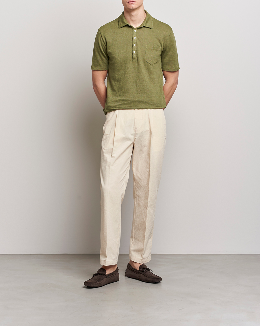 Herr | Pikéer | Massimo Alba | Wembley Linen Polo Green Desert
