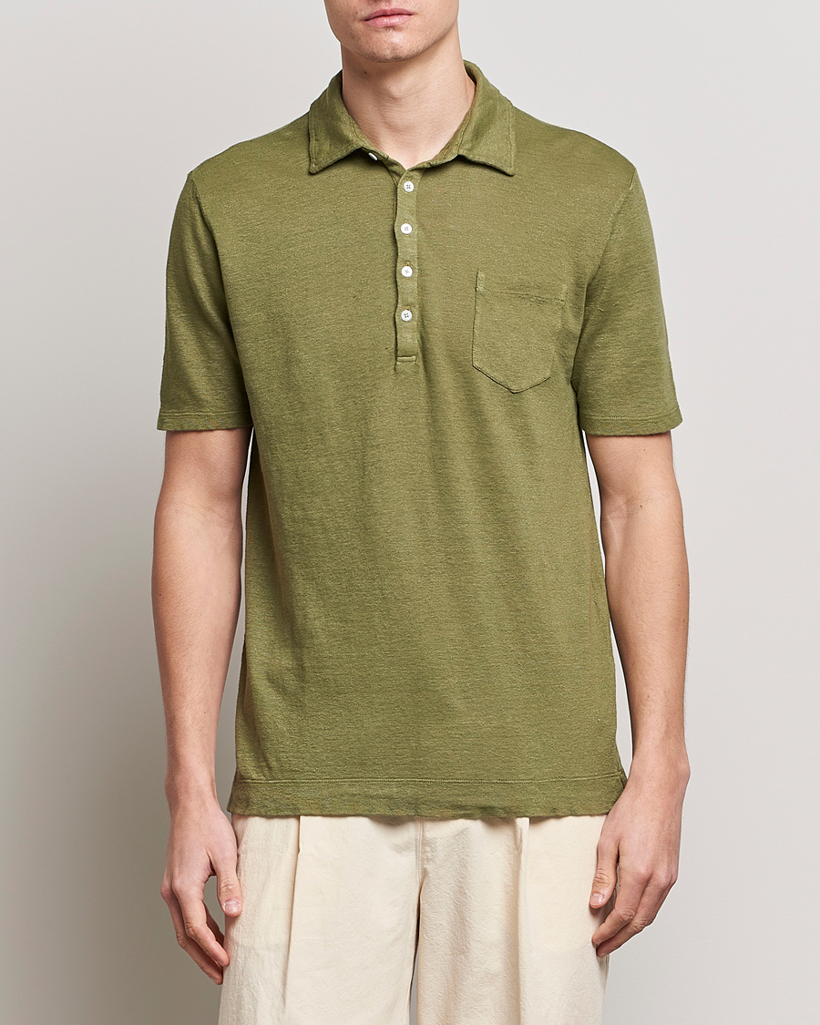 Herr | Pikéer | Massimo Alba | Wembley Linen Polo Green Desert