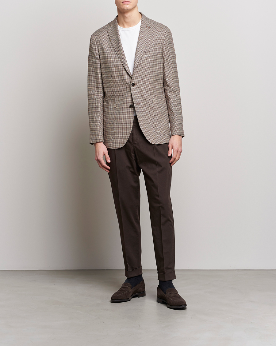 Herr | Byxor | PT01 | Slim Fit Pleated Linen Blend Trousers Chocolate