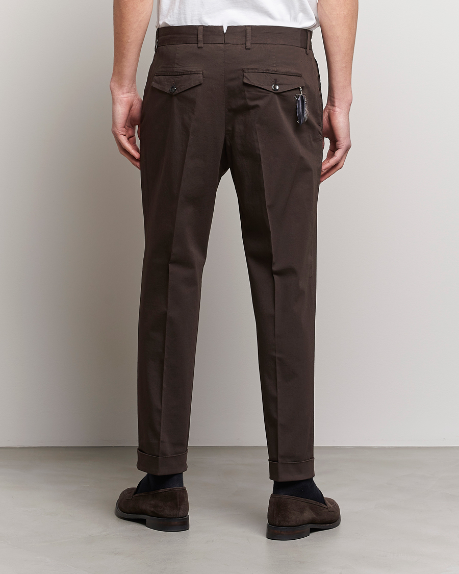 Herr | Byxor | PT01 | Slim Fit Pleated Linen Blend Trousers Chocolate