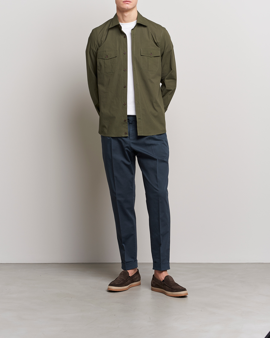 Herr | Byxor | PT01 | Slim Fit Pleated Linen Blend Trousers Navy