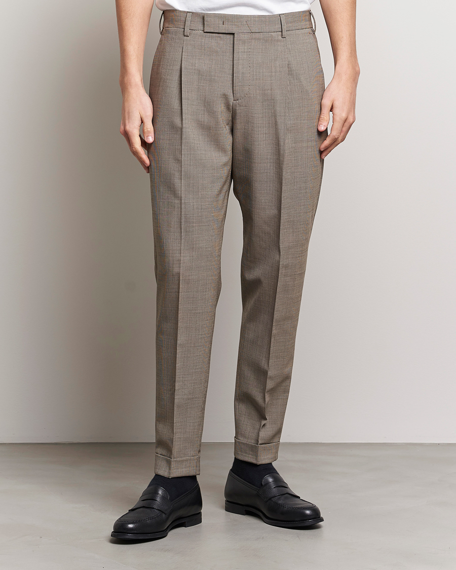 Herr | Uddabyxor | PT01 | Slim Fit Pleated Soft Wool Trousers Beige