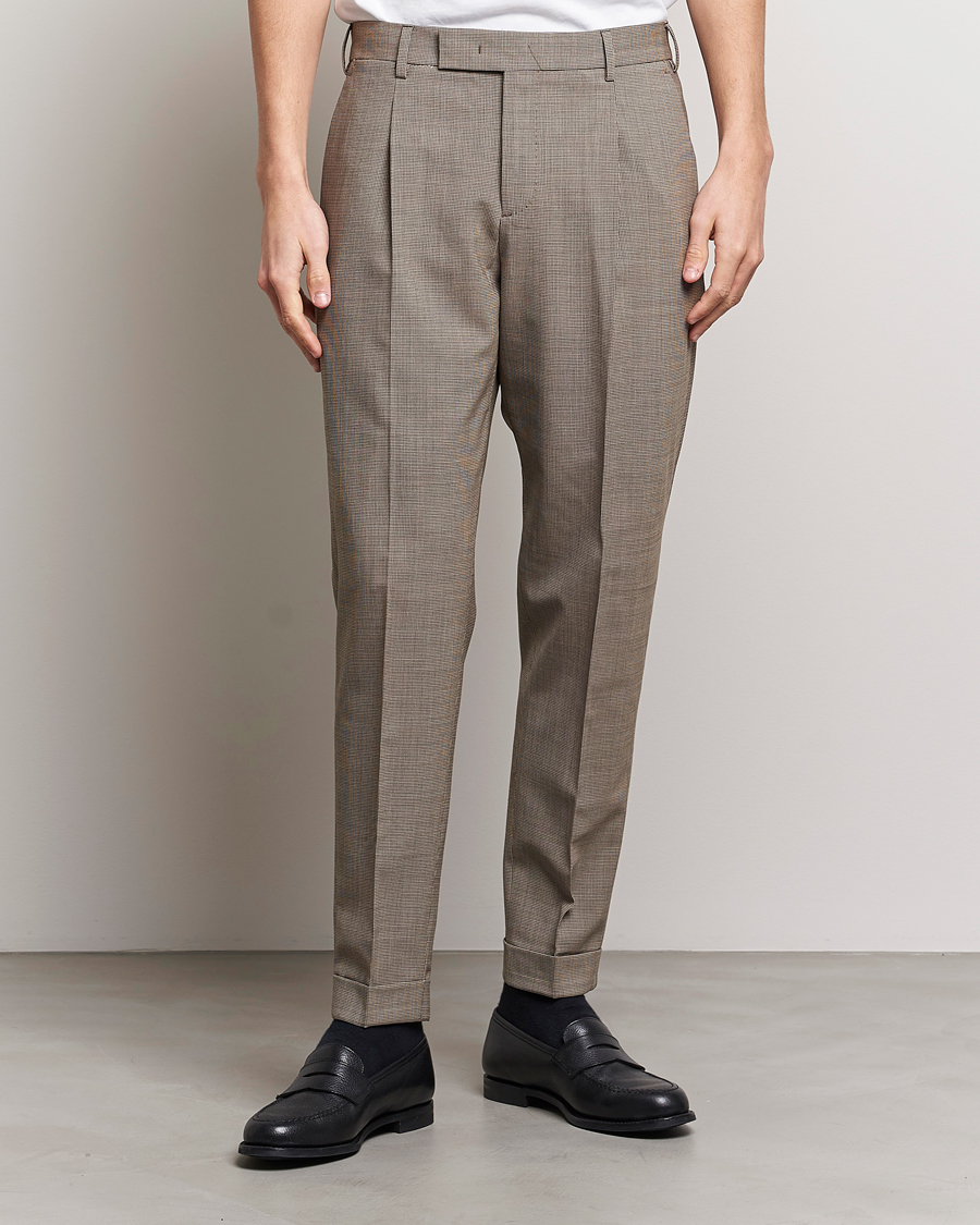 Herr | Byxor | PT01 | Slim Fit Pleated Soft Wool Trousers Beige