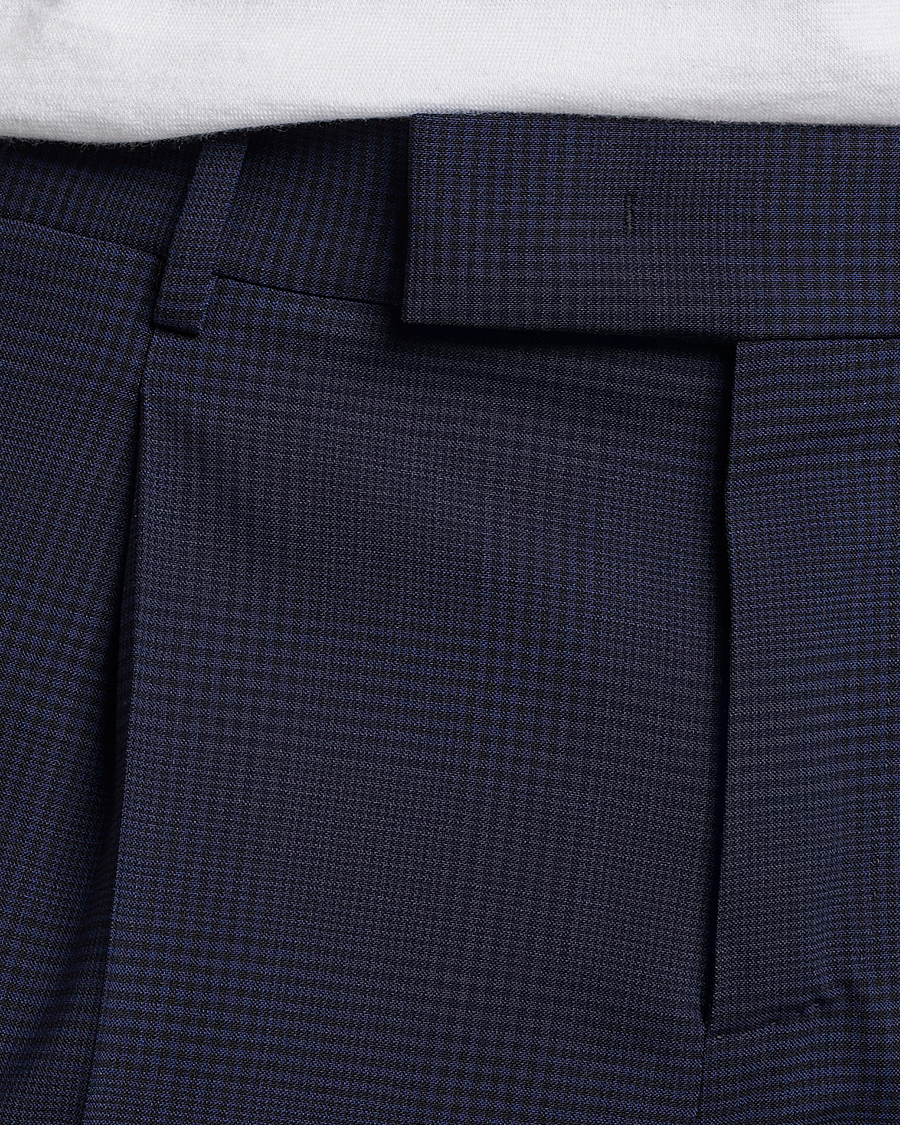 Herr | Byxor | PT01 | Slim Fit Pleated Glencheck Wool Trousers Navy