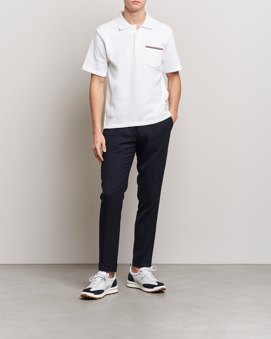 Herr | Pikéer | Thom Browne | Short Sleeve Pocket Polo White