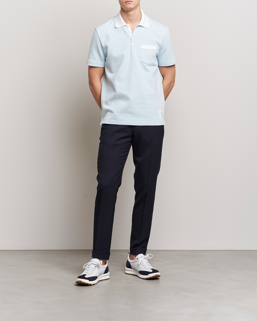 Herr | Pikéer | Thom Browne | Short Sleeve Seersucker Polo Light Blue