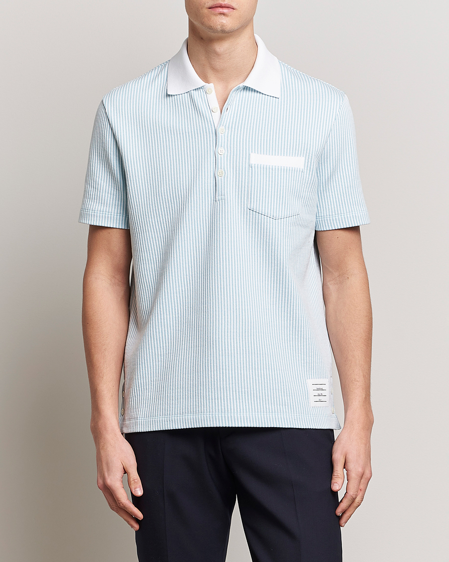 Herr | Pikéer | Thom Browne | Short Sleeve Seersucker Polo Light Blue