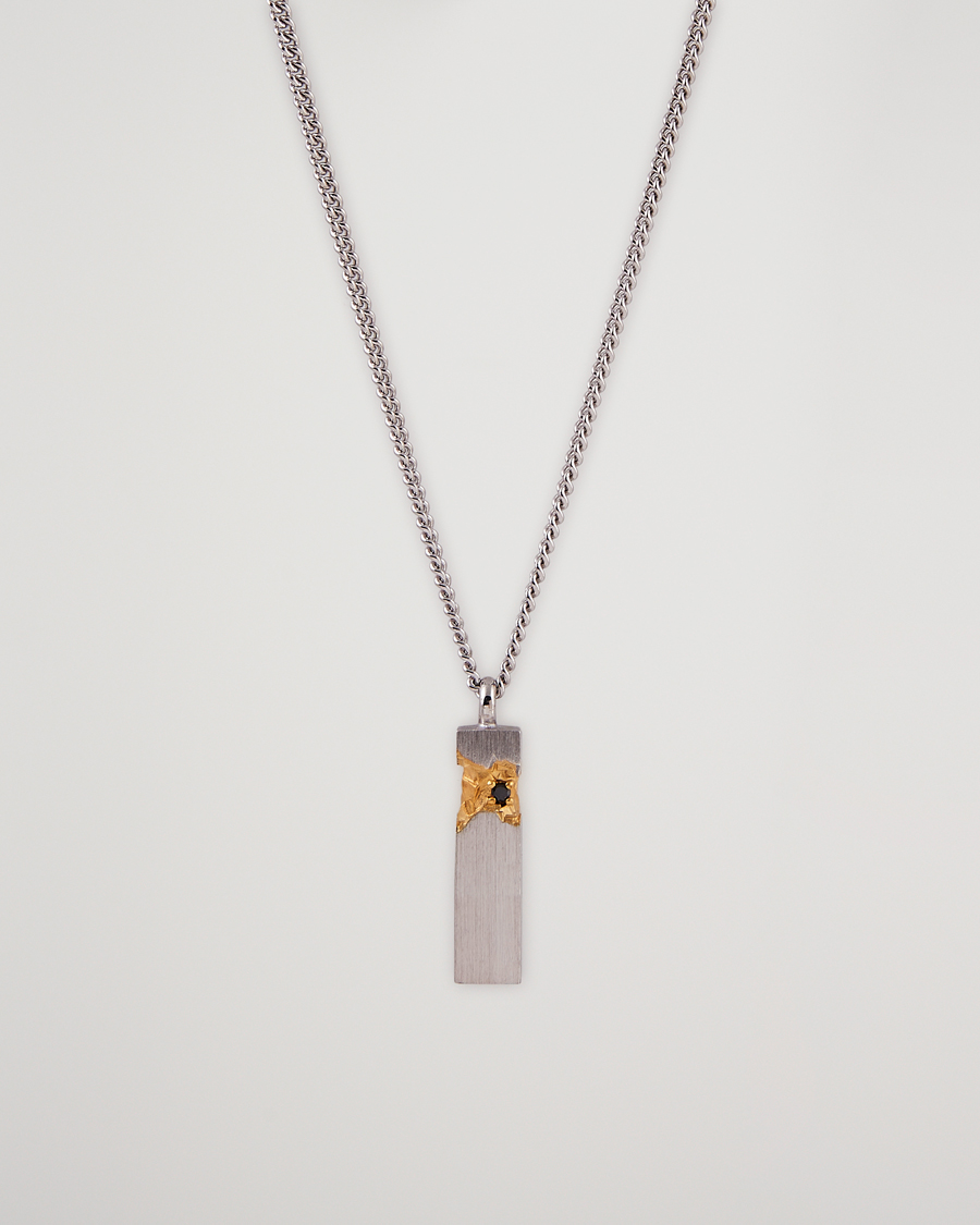 Herr | Tom Wood Mined Cube Pendant Necklace Silver/Black | Tom Wood | Mined Cube Pendant Necklace Silver/Black