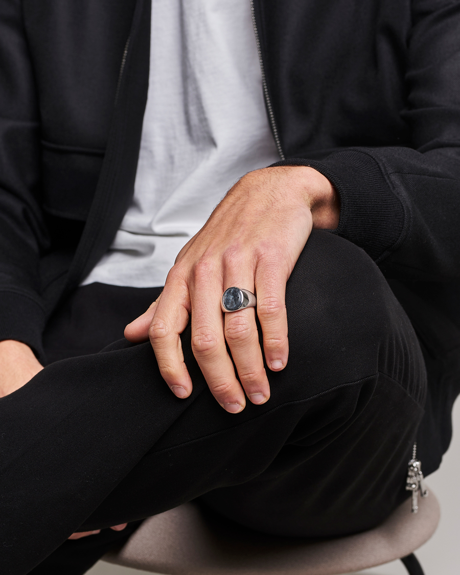 Herr | Contemporary Creators | Tom Wood | Oval Larvikite Ring Silver