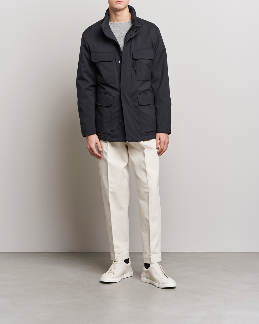 Herr | Jackor | Zegna | Water Repellent Nylon Field Jacket Navy